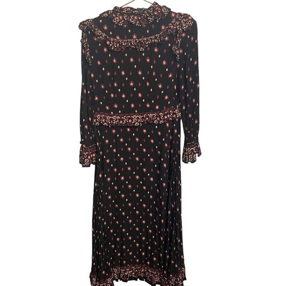 Free People Calico Skies Black Combo Midi Dress Button Front Size XS NEW - Picture 7 of 10